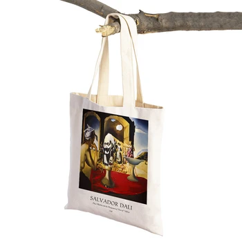 Korduvkasutatavad Vabaaja Lõuend Naiste Kandekotid Topelt Prindi Salvador Dali Sürrealismi Kubism Näitus Shopper Kott Tassima Daami Käekott