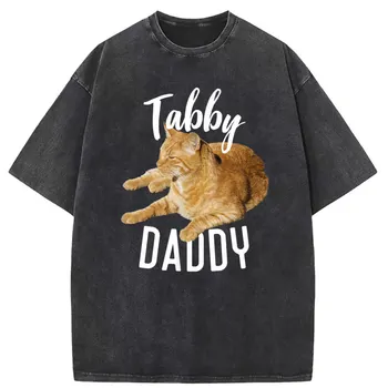 Tabby Cat Daddy Mees Naljakas Loomade Trükitud T-särgid Suvel Langevad Riided Pikk Varrukas Tee Särk Meestele Pestud Sviitrid Vintage